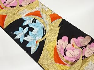 鶴に松・紅葉模様織出し袋帯